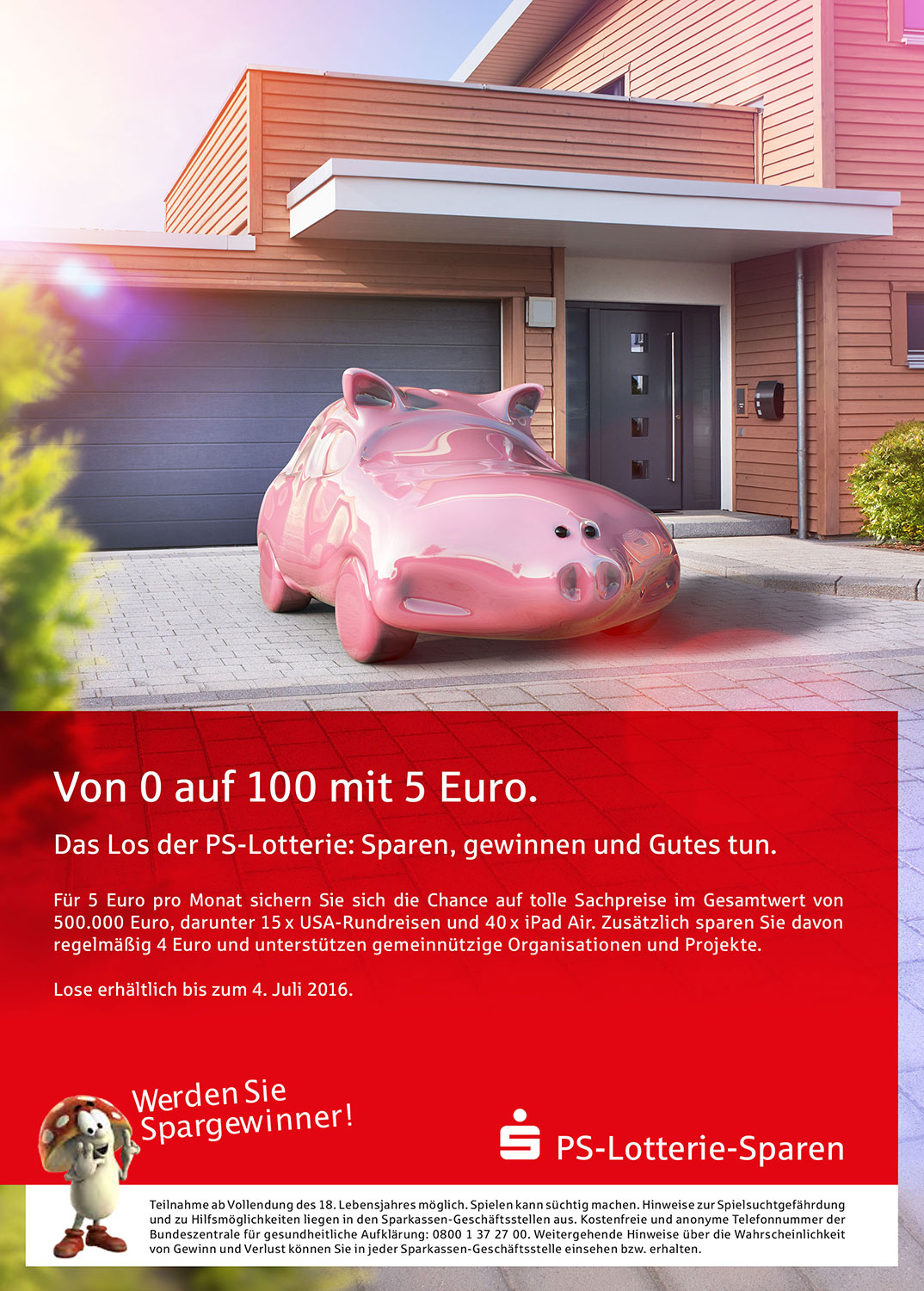 Advertising CGI Rendering 3d PS-Sparen Los Lotterie Sparschwein Gewinner Auto Villa HDRI Backplate Sphere Idris Kolodziej